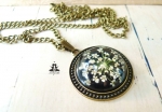 Kette - Echte getrocknete Bl�te schwarz/wei�