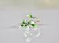 Preview: Silber Ring Blätter / Sterling Silber Ast Blätter emailliert / Geschenk für Sie / Natur Ring / floraler Ring / Wald Schmuck / Wunderwald