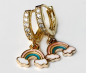 Preview: Creolen Regenbogen Charm Ohrringe / echt vergoldet / Emaille Schmuck gold / Geschenk für Sie / Zirkonia Schmuck / Emaille Anhänger Creolen