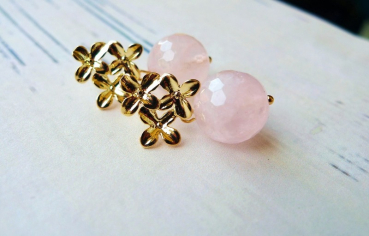 Ohrringe - Rosenquarz Vergissmeinnicht - Gold