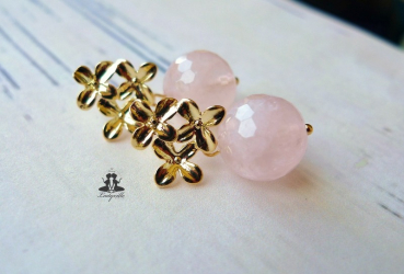 Ohrringe - Rosenquarz Vergissmeinnicht - Gold