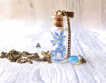 Kette - Echte Vergissmeinnicht mit Opaltropfen