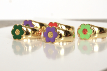 Blume Ring Emaille bunt / Blüte größenverstellbarer Ring emailliert / Geschenk für sie / verspielter Schmuck / Charm Ring / Statement Ring