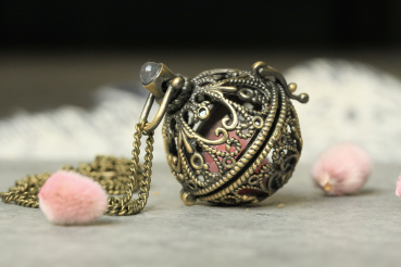 Retro Medaillon Weidekätzchen Kette Rosenquarz Geschenkidee Frauen Prayerbox
