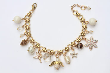 Vergoldetes Weihnachtsarmband mit Charms – Festlicher Armschmuck in weiß