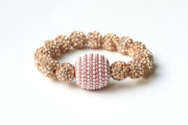 Personalisiertes Glitzer Perlenarmband für die Dame: Perlen in Pink, Grün und Campagner zur Auswahl