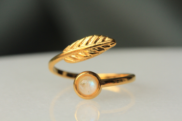Damen Ring Mondstein gold Blätter Fingerring Geschenk Frauen Freundin