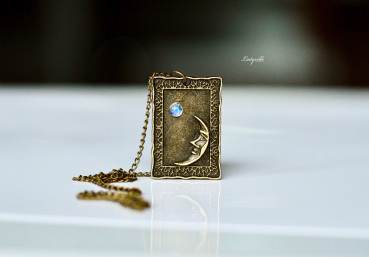Mond Kette Mondstein / Geschenk für Sie / Himmlischer Schmuck / Vintage Schmuck / Bronze Kette Mond / Besonderes Geschenk / Geburtsstein