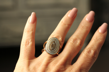 Boho Ring Patina echt vergoldet mit geometrischem Mandala als besonderes Geschenk für sie