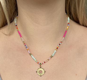 Perlenkette Boho Rosenquarz Sonne bunte Neon Glas Seeds Perlen Kette Sommer Festival Schmuck Geschenk für sie für Frauen Schwester Freundin