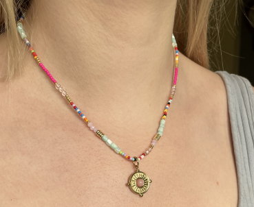 Perlenkette Boho Rosenquarz Sonne bunte Neon Glas Seeds Perlen Kette Sommer Festival Schmuck Geschenk für sie für Frauen Schwester Freundin