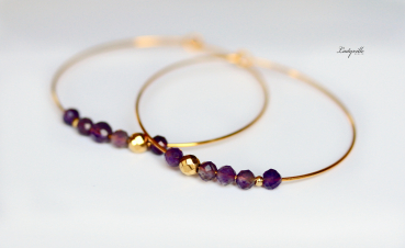 Goldfarbene Ohrringe - Creole Amethyst / Geschenk für Sie / Edelstein Ohrringe / besonderes Geschenk / Party Creolen / Amethyst Ohrring