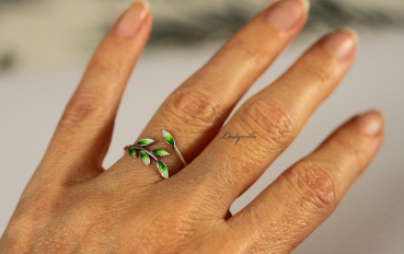 Silber Ring Blätter / Sterling Silber Ast Blätter emailliert / Geschenk für Sie / Natur Ring / floraler Ring / Wald Schmuck / Wunderwald