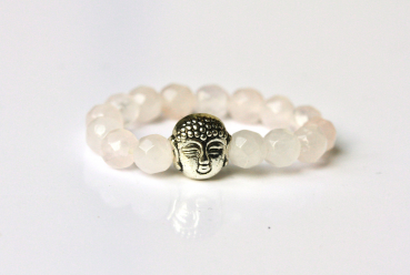Ring Rosenquarz Buddha als edles Geschenk für Sie mit feinen Edelsteinen ein minimalistischer Ring Stretchring