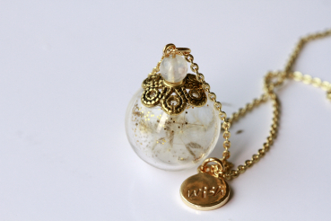 Pusteblumen Kette Mondstein Glitzer wish als himmlische Glaskugel Halskette mit Feenglitzer als romantisches Geschenk für sie Frauen