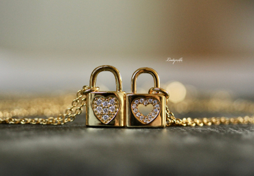 Kette Schloss Freundschaft, Vorhängeschloss / Set / Geschenk für Sie / handgemachter Schmuck / Freundschaftskette / Bff / minimalistisch