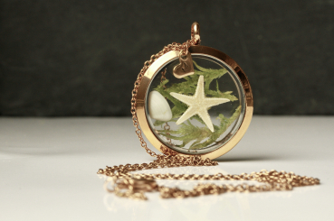 Medaillon Seestern Initial mit Muschel personalisierten Herz rosegoldfarben Edelstahl Terrarium