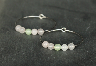 Perlen Creole Rosenquarz silberfarben / Geschenk für Sie / Edelstein Ohrringe / besonderes Geschenk / Jade Creolen / Boho Ohrringe