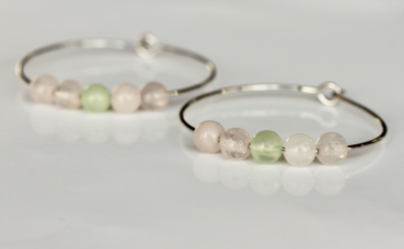 Perlen Creole Rosenquarz silberfarben / Geschenk für Sie / Edelstein Ohrringe / besonderes Geschenk / Jade Creolen / Boho Ohrringe