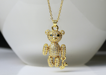 Bär Halskette vergoldet Zirkonia Mutter Kind Teddy Baby Geschenk für Frauen