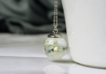 Kette Seifenblasen Sterlingsilber Regenbogen Perlen in Gießharz Kette mit Glaskugel funkelndes Geschenk für Sie Freundin Schwester Mutter