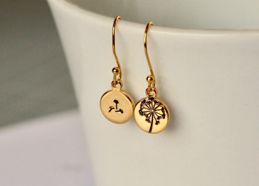 Sterling Silber Ohrringe vergoldet - per Hand Gestempelte Pusteblume / Löwenzahn