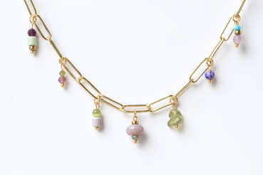 MultiCharm Kette Edelsteine Perlen Geburtsstein Halskette Februar Layering Kette Handgemachter Schmuck als persönliches Geschenk für Sie