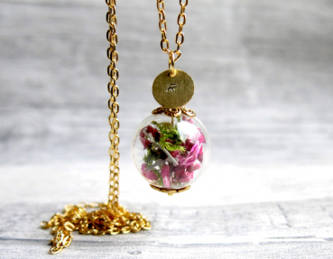 Personalisierte Kette - echte Blüten in Glaskugel