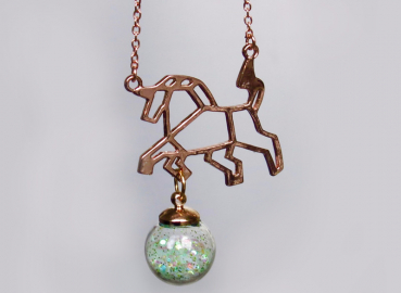 Kette - Origami Einhorn auf Glitzer Feenstaub
