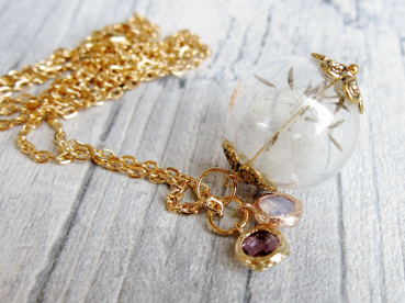 Kette - Pusteblume mit feinen Kristallen