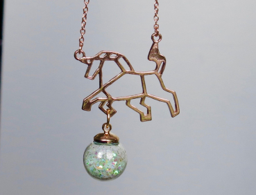 Kette - Origami Einhorn auf Glitzer Feenstaub