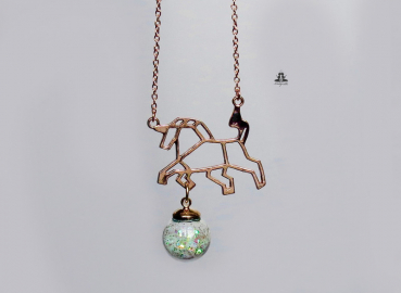 Kette - Origami Einhorn auf Glitzer Feenstaub