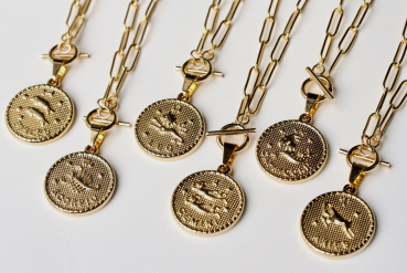 Sternzeichen Halskette gold / Geschenk für sie / Personalisierte Kette / Zodiak Schmuck / Geburtstag Geschenk / Charm Paperclip Kette gold