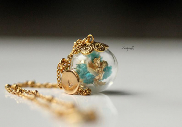 Personalisierte Kette Blüten - Gold Schmuck / Geschenk für Sie / Personalisiertes Geschenk handgefertigt Blumen / Initial Schmuck / blau