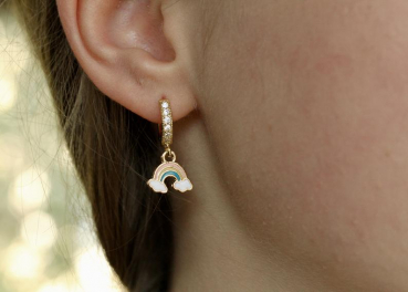 Creolen Regenbogen Charm Ohrringe / echt vergoldet / Emaille Schmuck gold / Geschenk für Sie / Zirkonia Schmuck / Emaille Anhänger Creolen