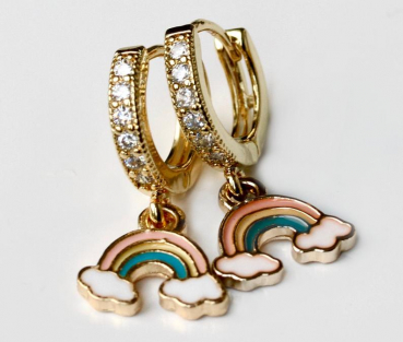 Creolen Regenbogen Charm Ohrringe / echt vergoldet / Emaille Schmuck gold / Geschenk für Sie / Zirkonia Schmuck / Emaille Anhänger Creolen