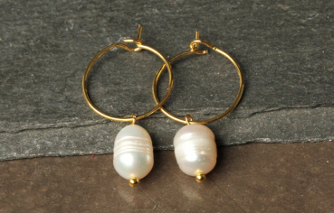 Ohrringe Süßwasserperle Creole vergoldet / Himmlische Ohrringe / Perlen Schmuck / Geschenk für Sie / Brautschmuck Creole / geburtsstein Juni
