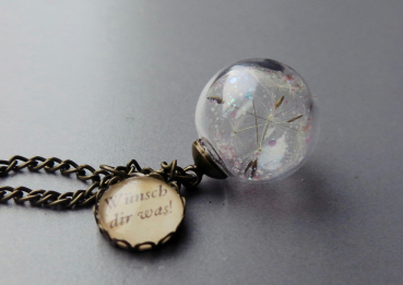 Pusteblumen Kette Glitzer in rosa mit Glascabochon Anhänger Wünsch dir was / Geschenk für Sie / Geschenk für die Schwester / Geschenk Mutter