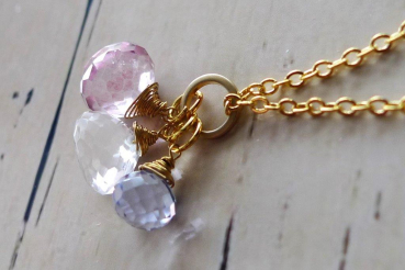 Kette *Pastell Trio Bergkristall trifft Quarz* Gold