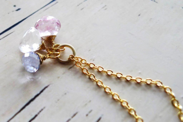 Kette *Pastell Trio Bergkristall trifft Quarz* Gold