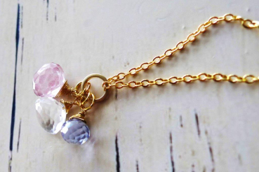 Kette *Pastell Trio Bergkristall trifft Quarz* Gold