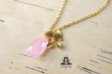 Kette *Rosa Chalcedon Orchidee* Gold