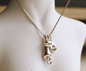 Katze Halskette Sterlingsilber Initial Gravur Geschenk Freundin Frauen