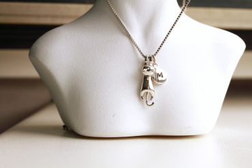 Katze Halskette Sterlingsilber Initial Gravur Geschenk Freundin Frauen
