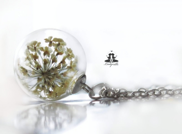 Kette - Echte Dillblüten natur in Glaskugel