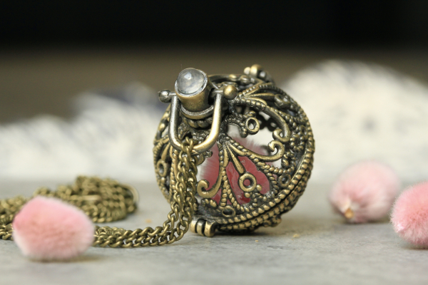 Retro Medaillon Weidekätzchen Kette Rosenquarz Geschenkidee Frauen Prayerbox