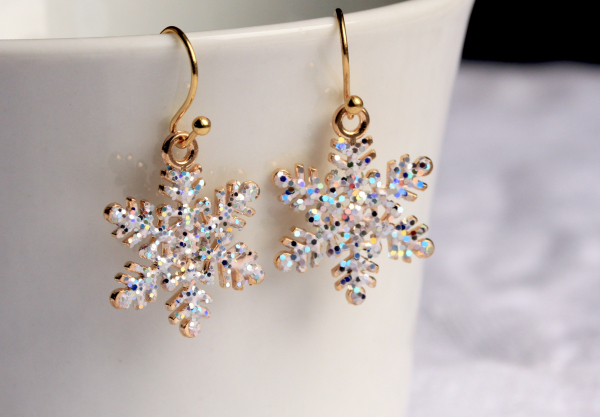 Goldene Stern Ohrringe – Winterlicher Ohrschmuck glitzernd