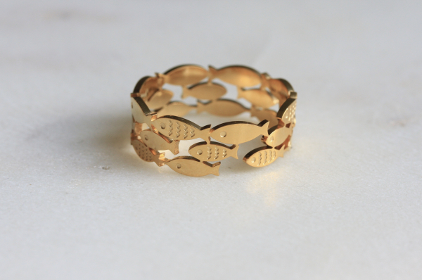 Fische Ring Fischscharm: vergoldeter Fingerring aus Edelstahl