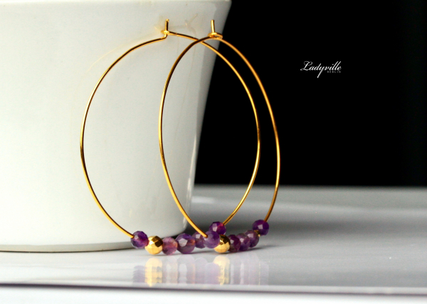 Goldfarbene Ohrringe - Creole Amethyst / Geschenk für Sie / Edelstein Ohrringe / besonderes Geschenk / Party Creolen / Amethyst Ohrring