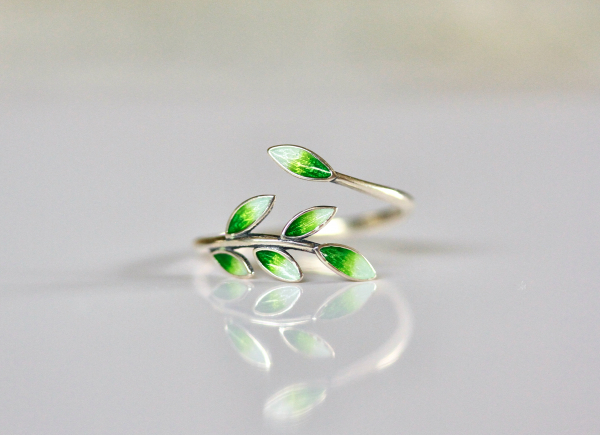 Silber Ring Blätter / Sterling Silber Ast Blätter emailliert / Geschenk für Sie / Natur Ring / floraler Ring / Wald Schmuck / Wunderwald